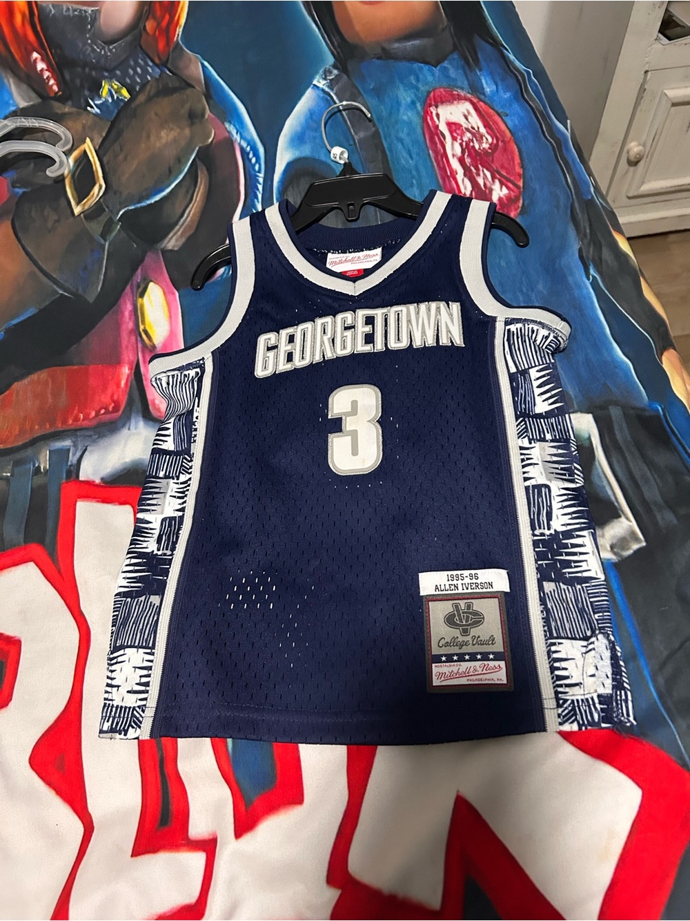 Mitchell & Ness Georgetown Navy and White #3 Jersey